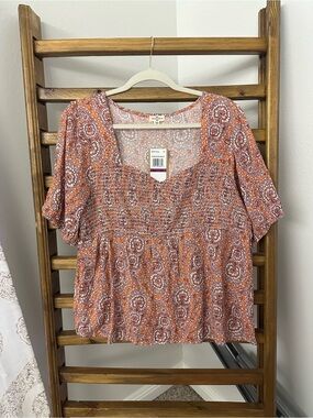 Smocked Paisley Short-Sleeve Blouse